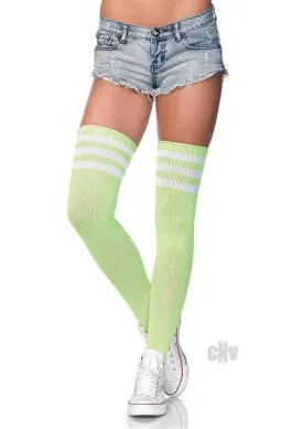 3 Stripes Athletic Ribbed Thigh Highs - One Size - Neon Green