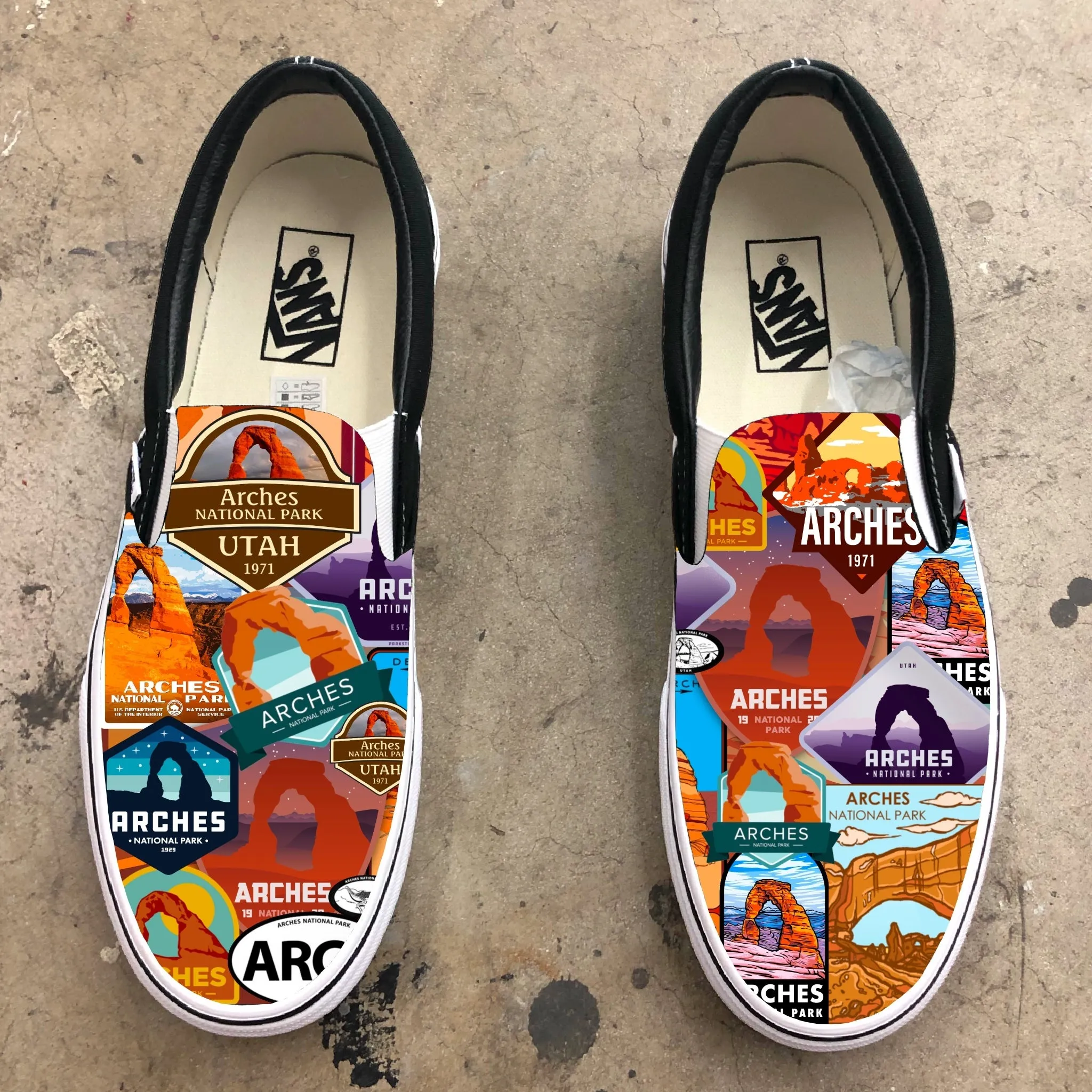 Arches National Park - Custom Vans Shoes - Black Slip On Shoes