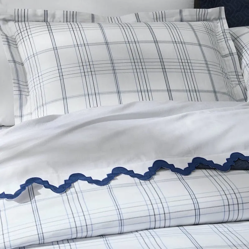 August Plaid Navy Bedding by Matouk | Schumacher