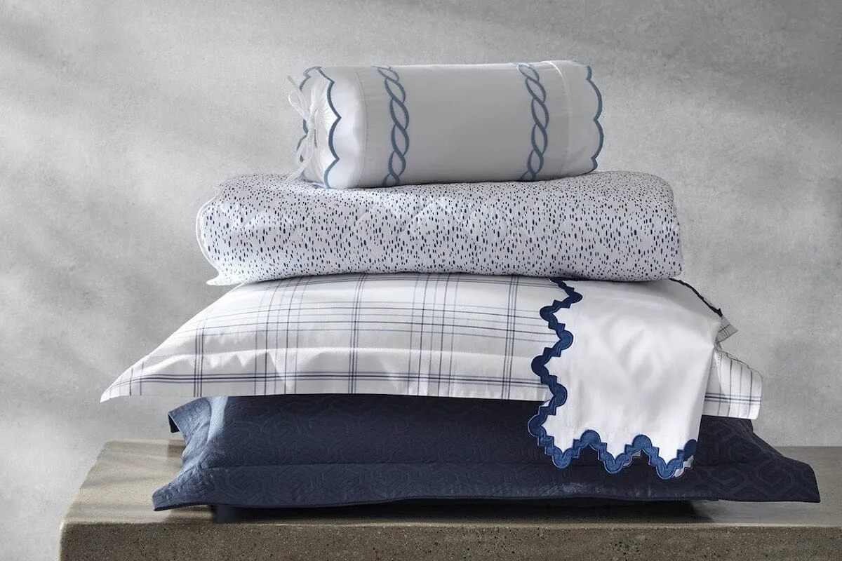 August Plaid Navy Bedding by Matouk | Schumacher