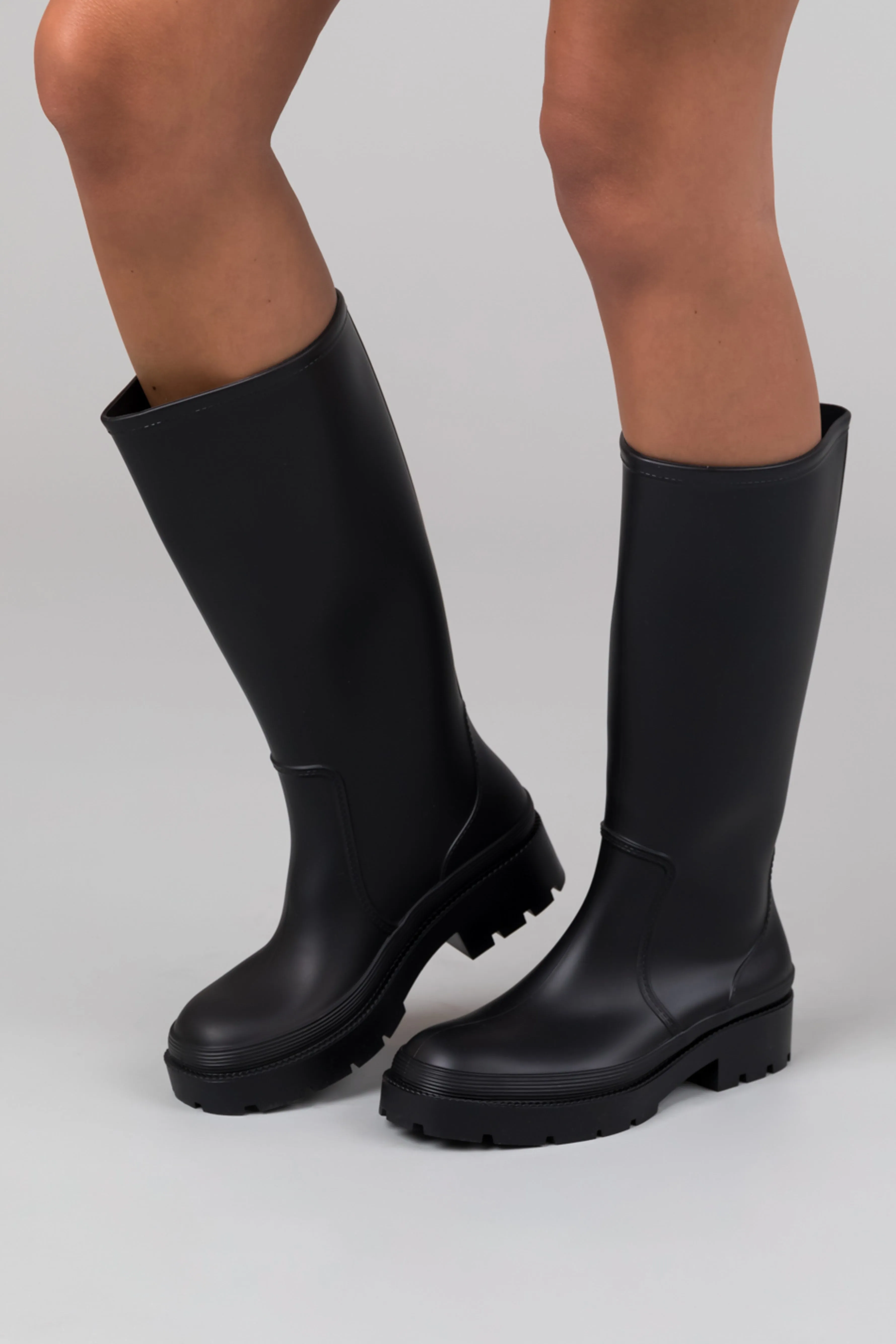 Black Low Heel Treaded Jelly Rain Boots