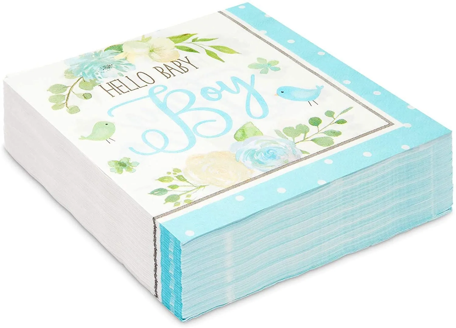 Blue Baby Shower Paper Napkins, Hello Baby Boy (6.5 Inches, 100 Pack)