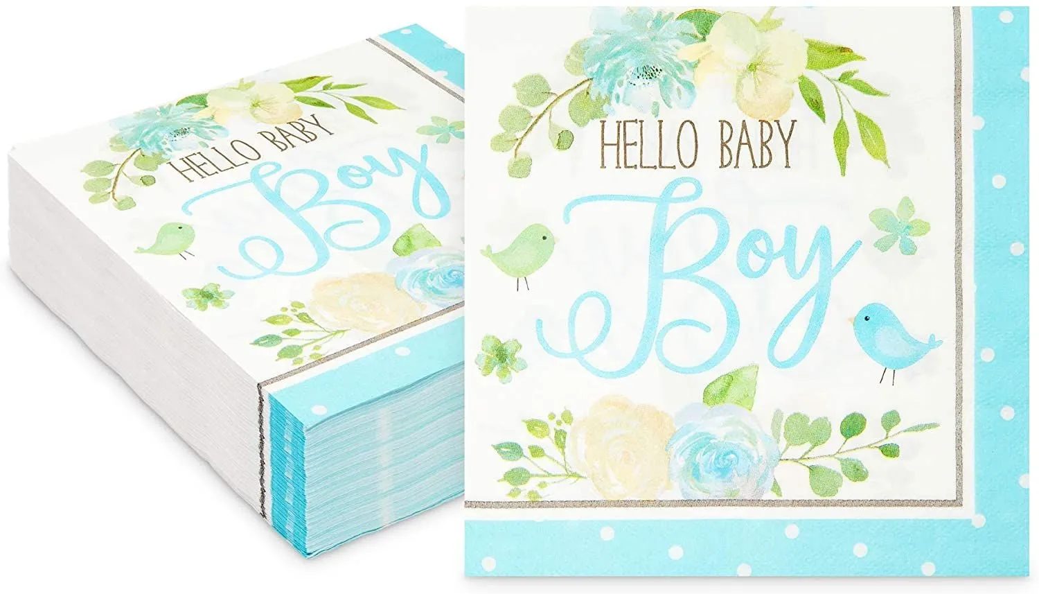 Blue Baby Shower Paper Napkins, Hello Baby Boy (6.5 Inches, 100 Pack)