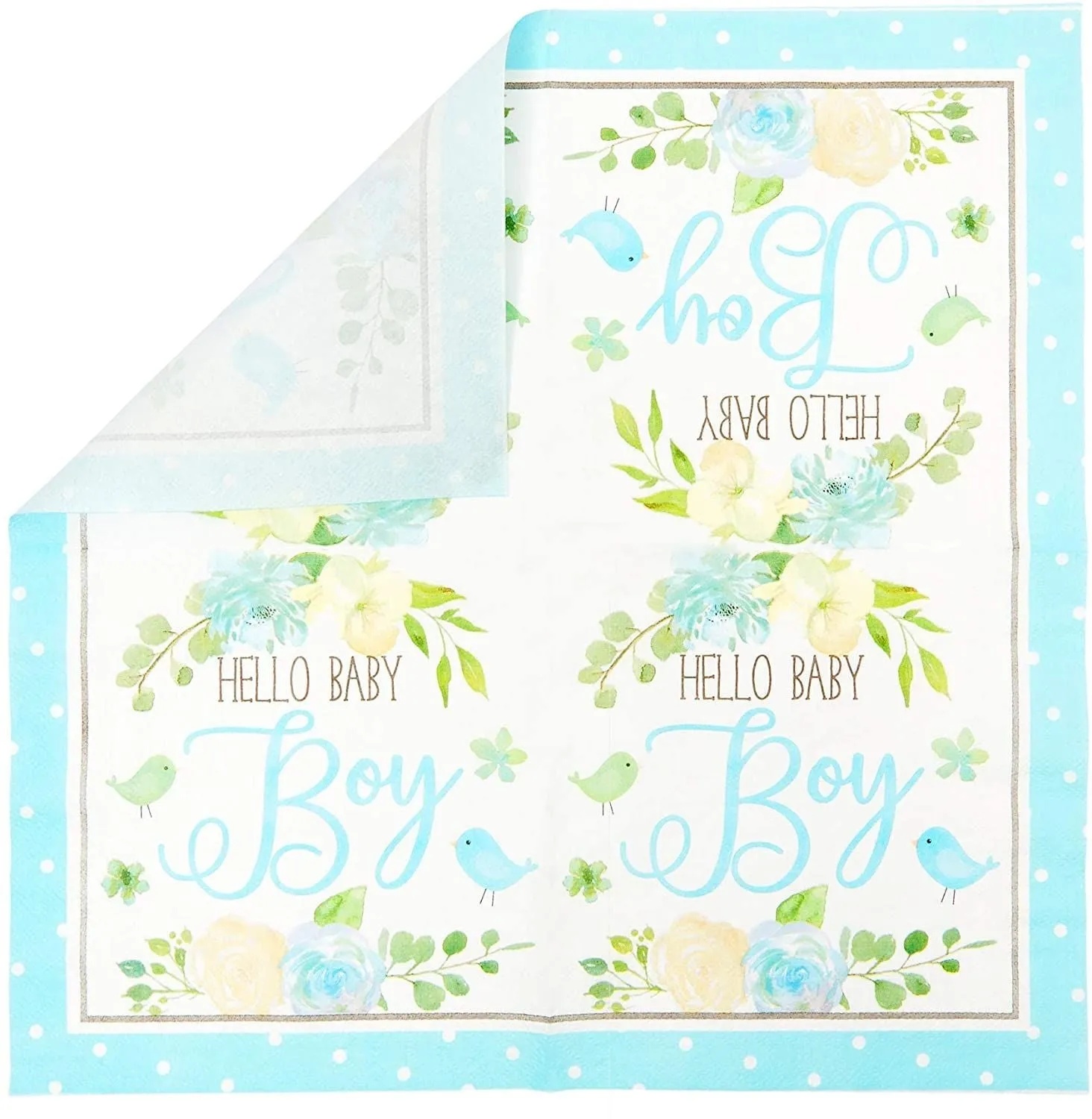 Blue Baby Shower Paper Napkins, Hello Baby Boy (6.5 Inches, 100 Pack)