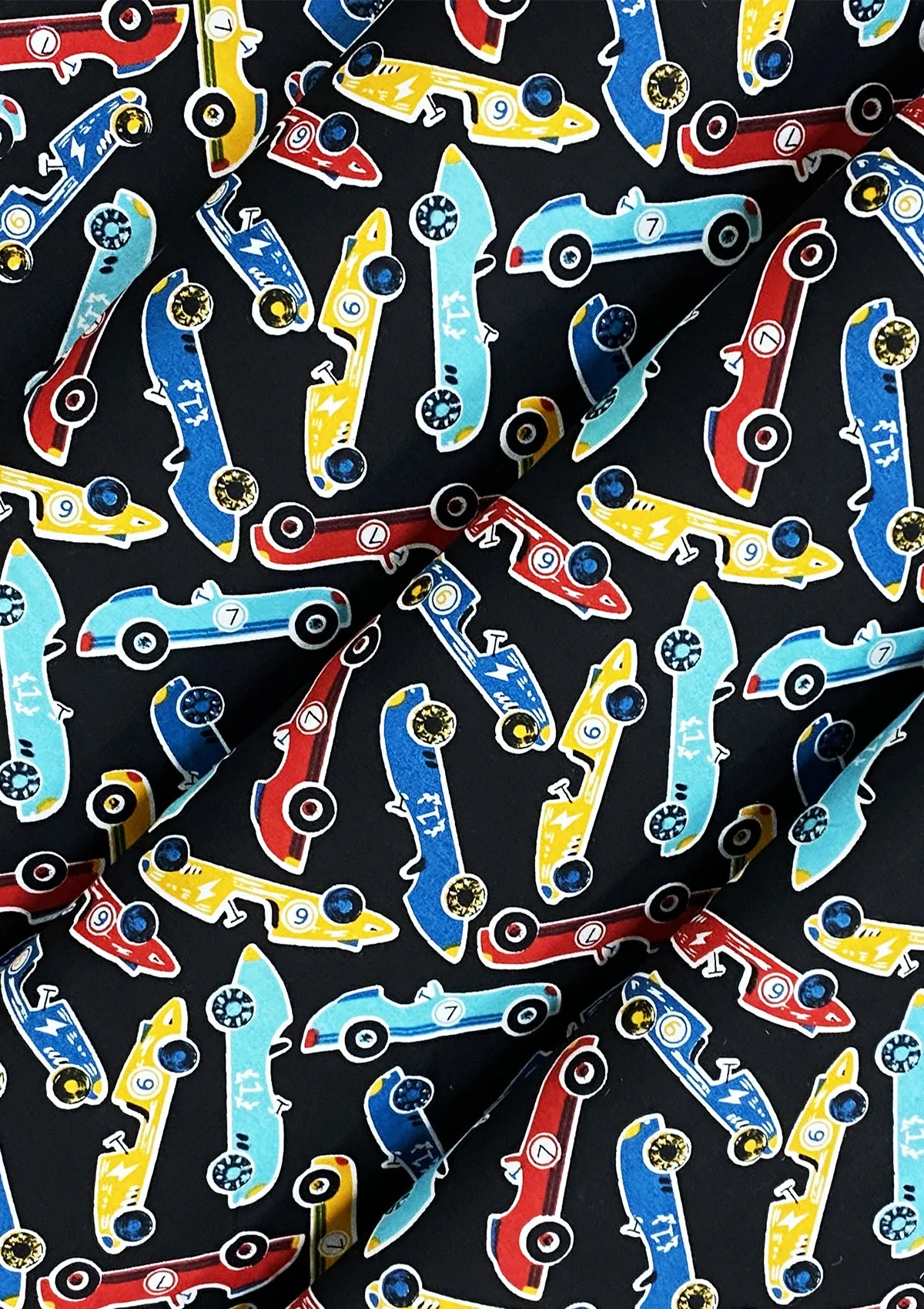 Cars Cotton Printed Fabric 45" Wide Sports Racing Cars 100% Craft Poplin Dressing Material D#203 - Black