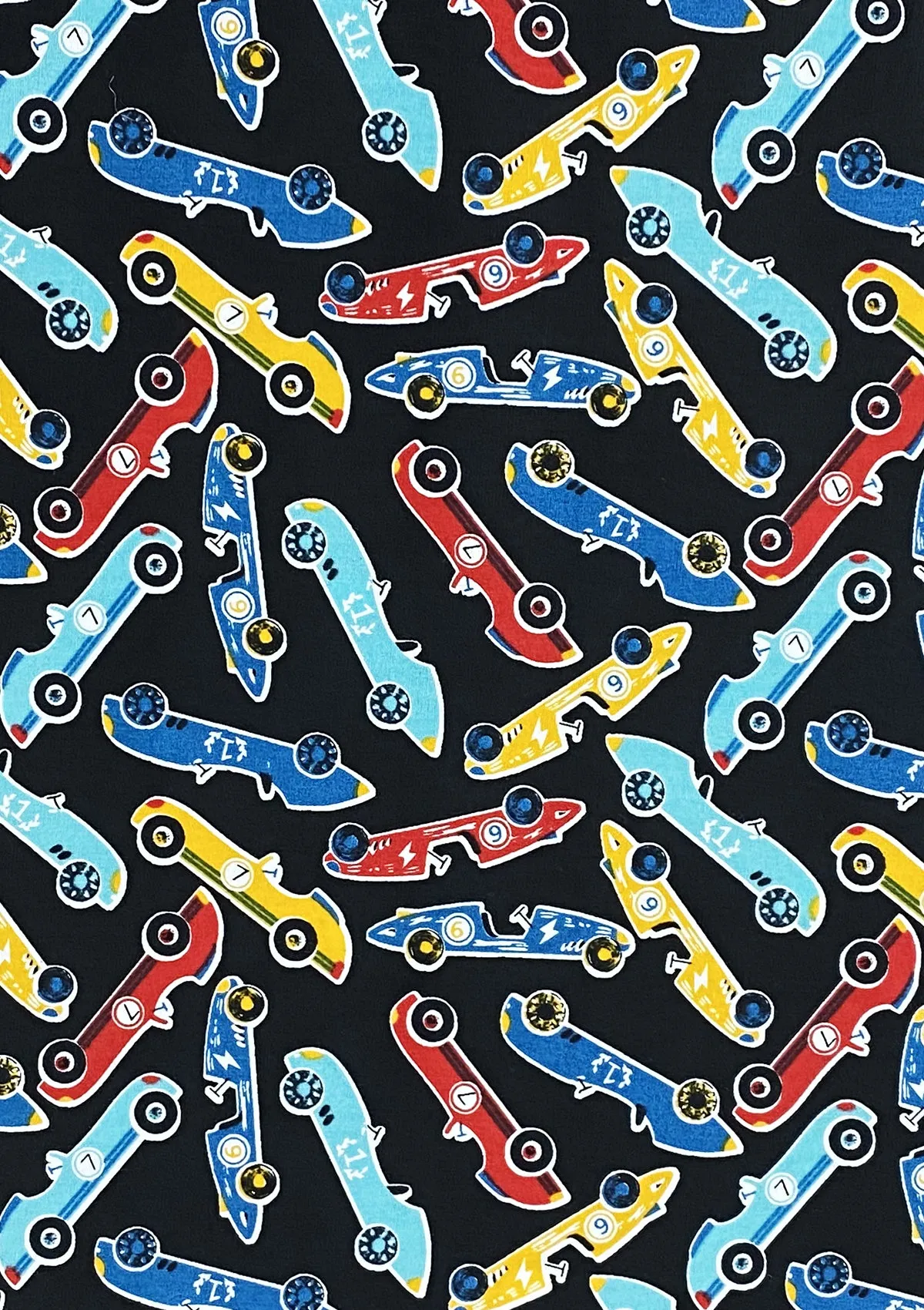 Cars Cotton Printed Fabric 45" Wide Sports Racing Cars 100% Craft Poplin Dressing Material D#203 - Black