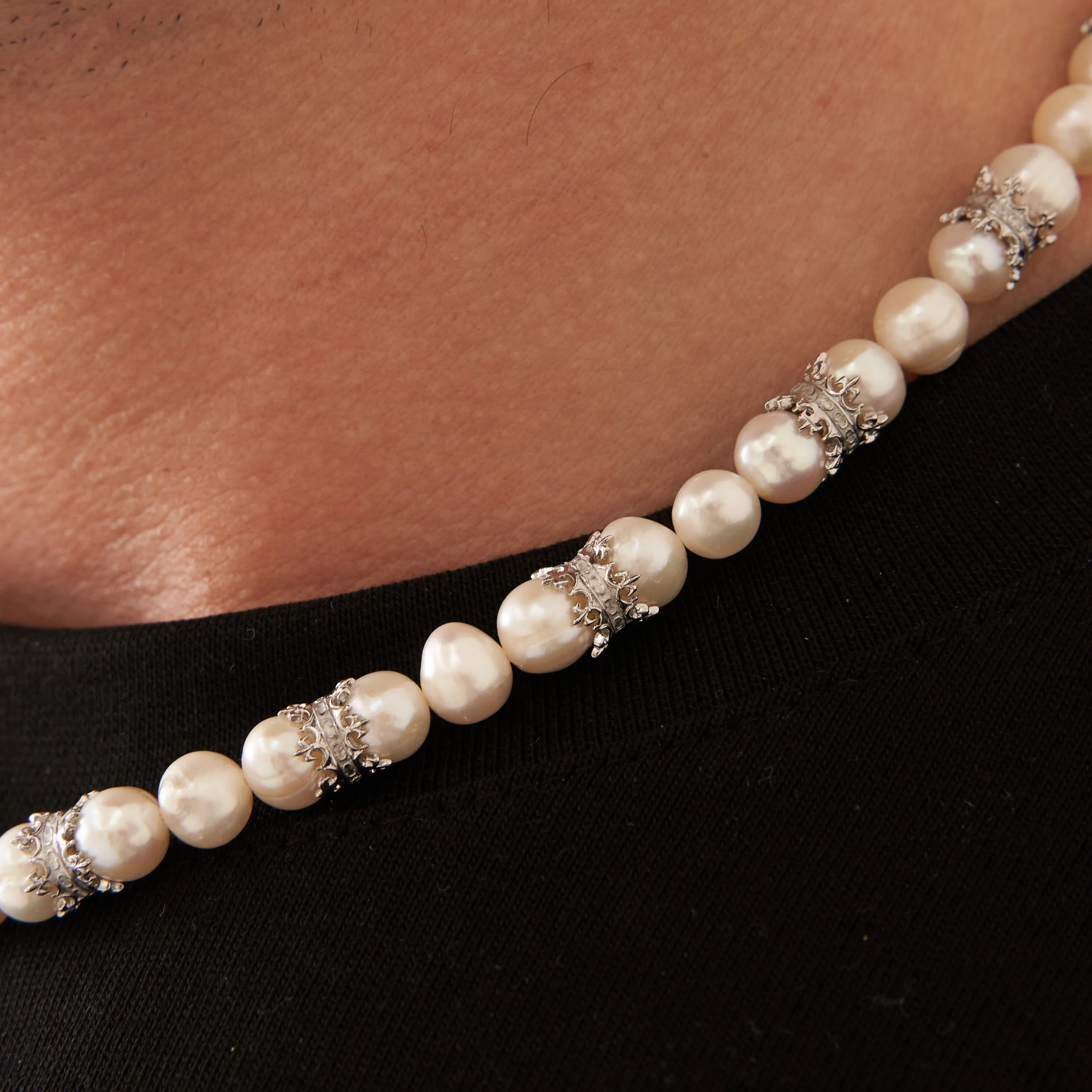 Crown Real Pearl Necklace (Silver)