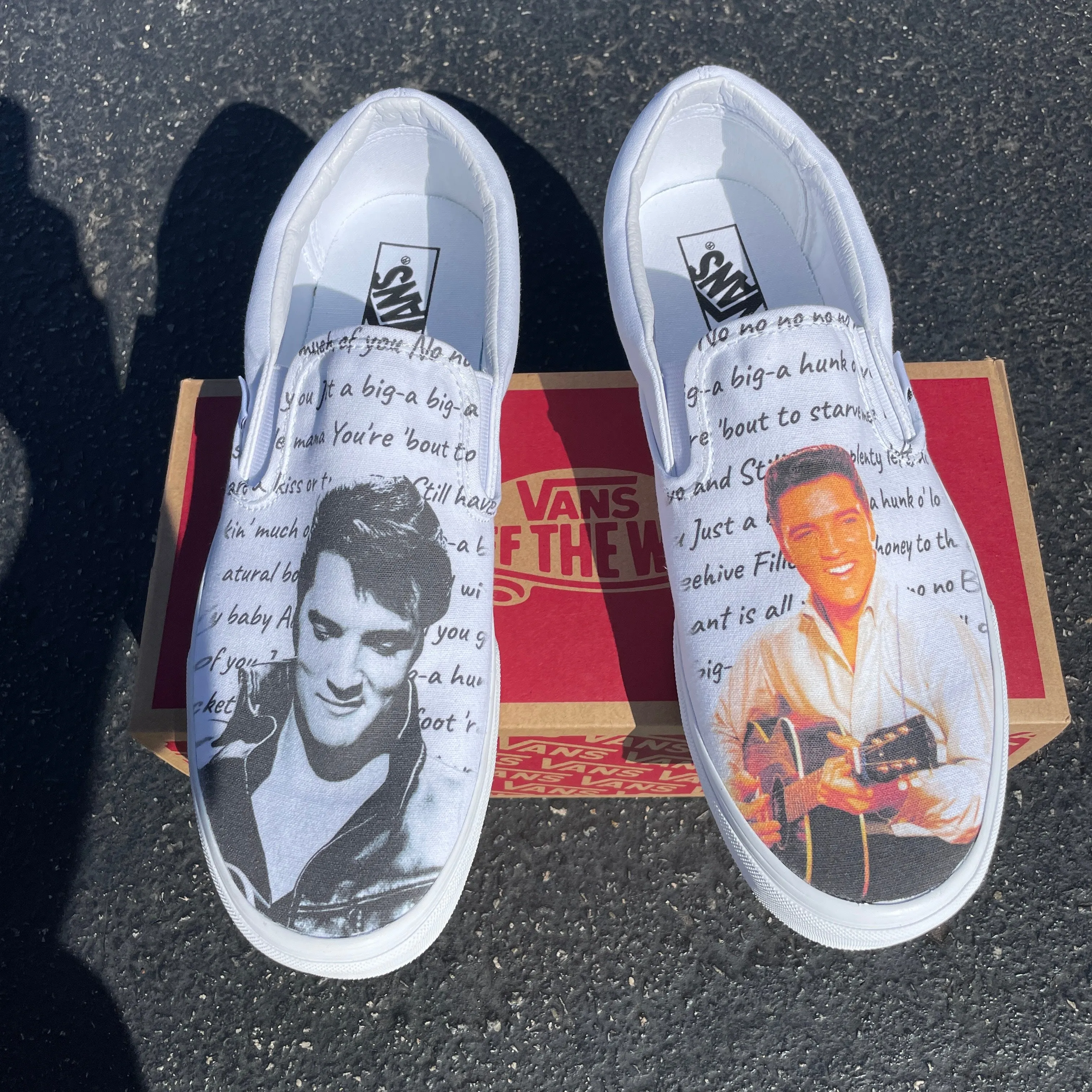 Custom Vans Shoes - Elvis Presley Custom Shoes - White Slip Ons