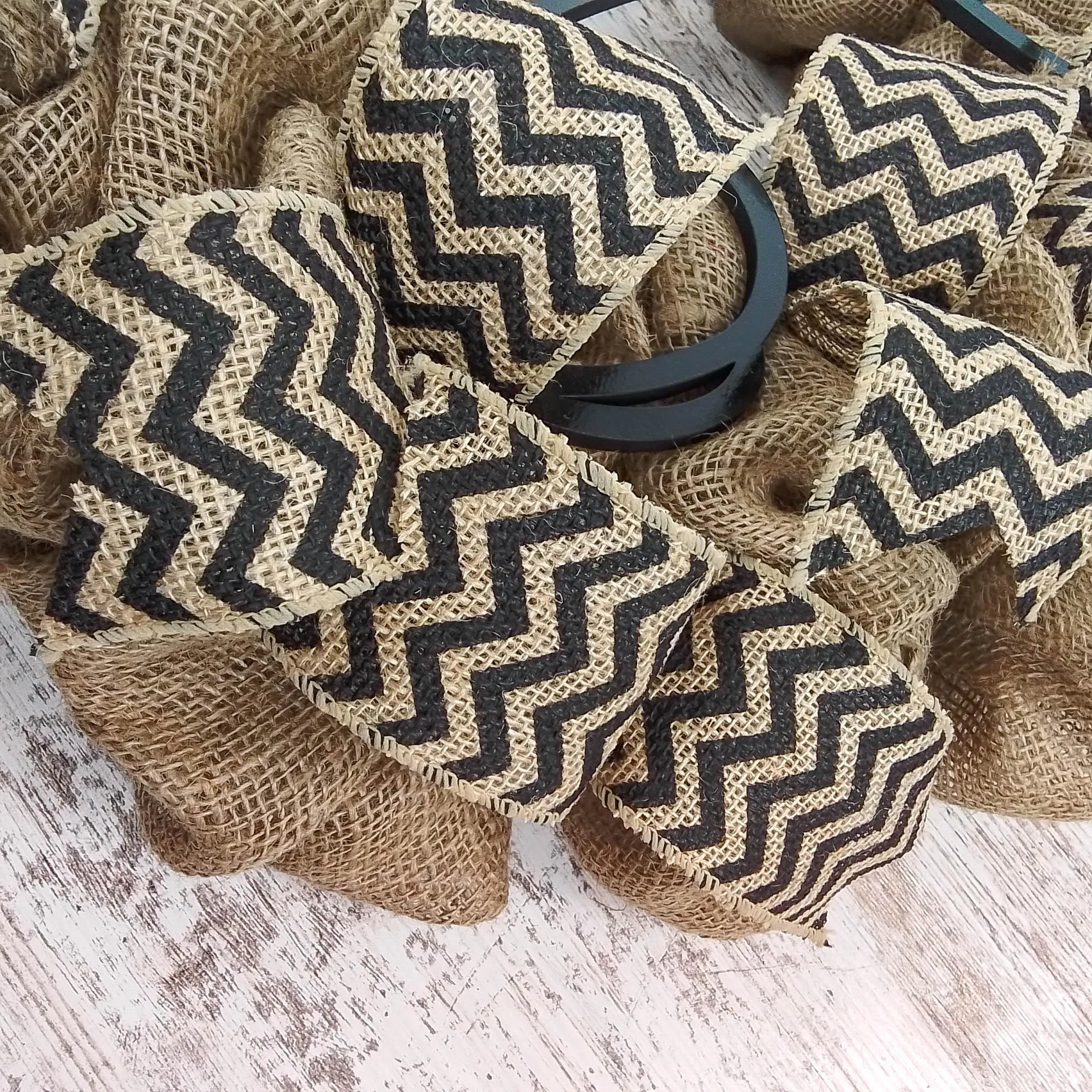 Customized Black Chevron Burlap Monogram Wreath