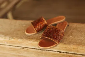 Embossed Western Leather Sandals