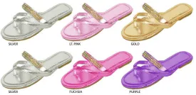 girls metallic thing sandals with iridescent rhinestone embellishments Case of 36