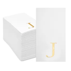 Gold Foil Initial Letter J White Monogram Paper Napkins (4 x 8 In, 100 Pack)