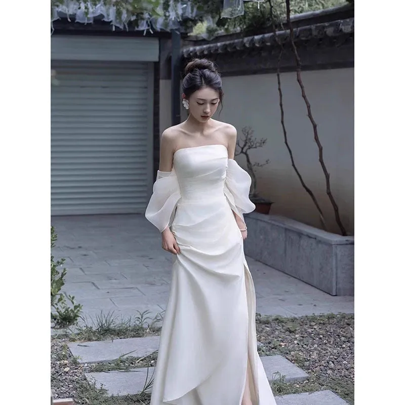 IKERRLAX White  Evening Dress for Women High-End Affordable Luxury Niche High Sense Student Birthday Adult Ceremony Banquet Long Spring