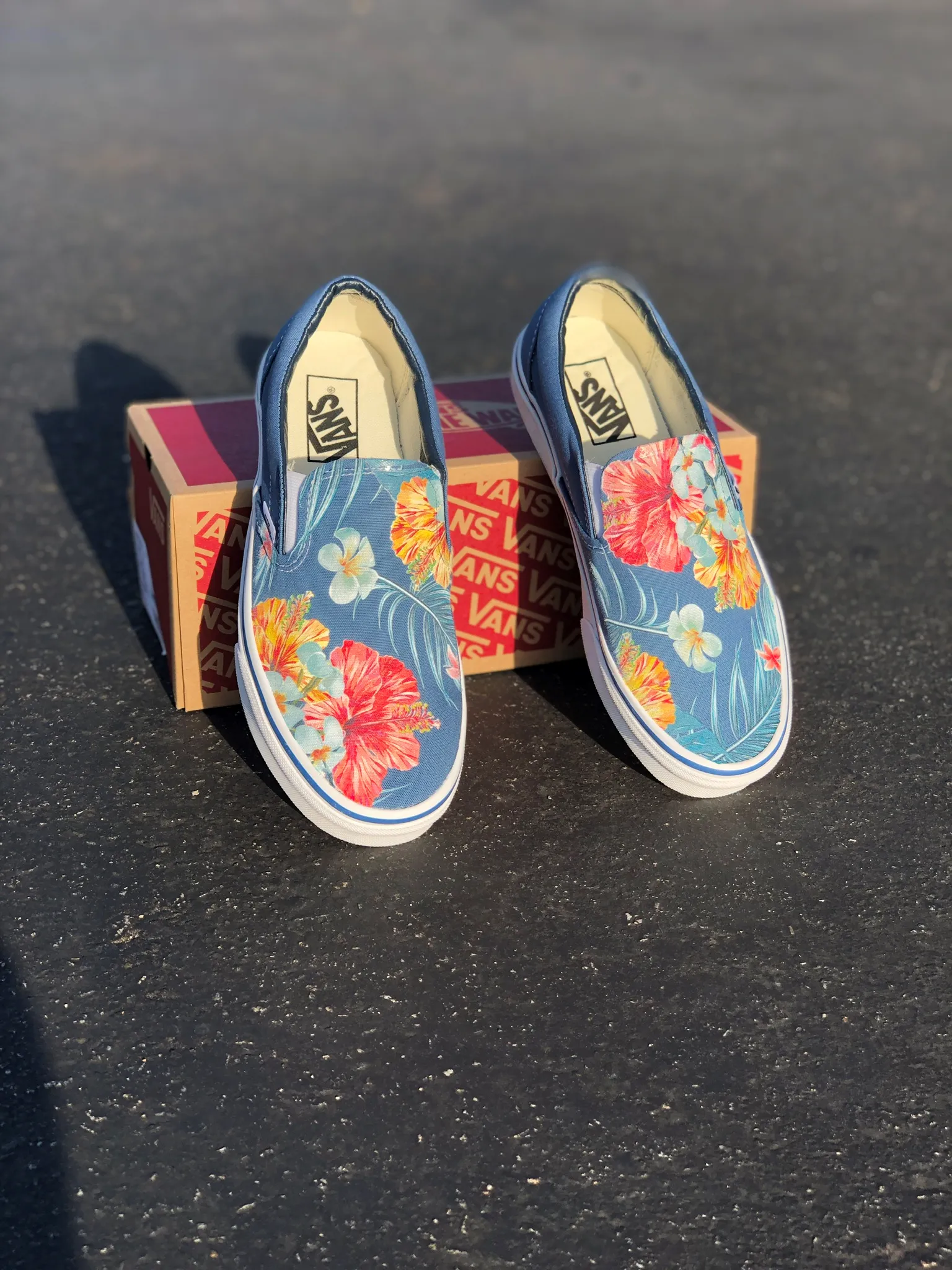 Kids Shoes -  Blue Hawaiian Flowers - Custom Slip Ons