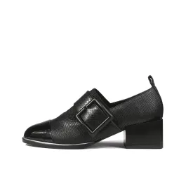 Leather Loafers with Mid-Length Block Heel Pumps