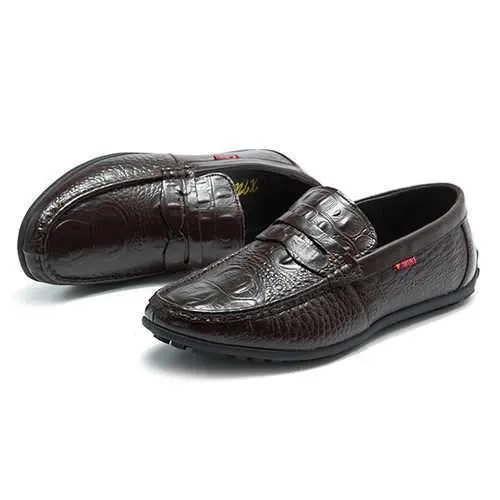 Men Comfortable Genuine Leather Driving Shoes Slip On Loafers Flats