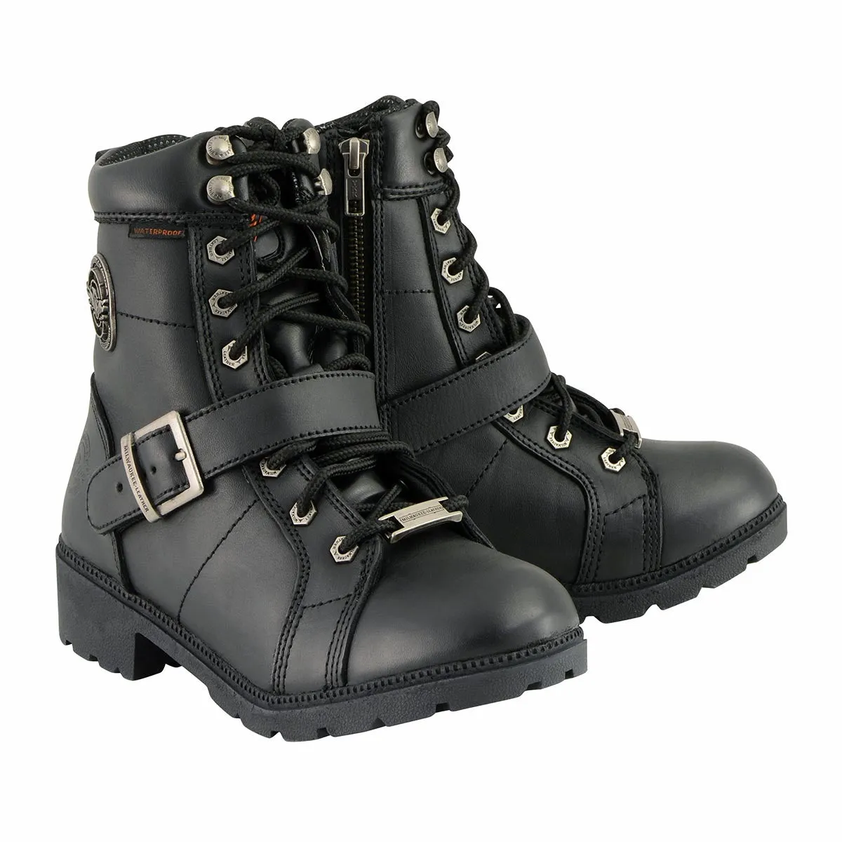 Milwaukee Leather MBL9326WP Women's Premium Black Leather Lace-Up