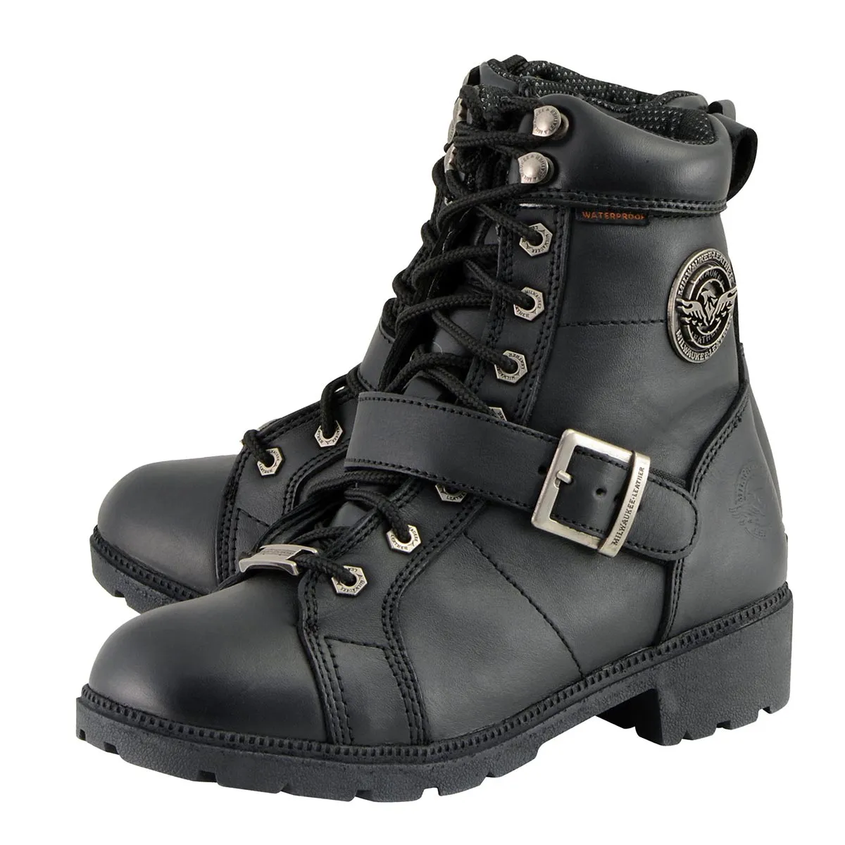 Milwaukee Leather MBL9326WP Women's Premium Black Leather Lace-Up