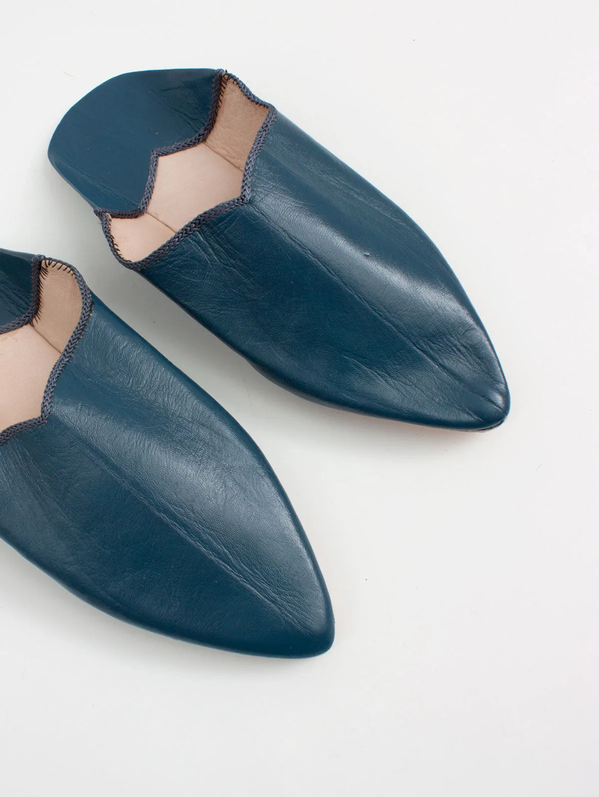 Moroccan Plain Pointed Babouche Slippers, Indigo