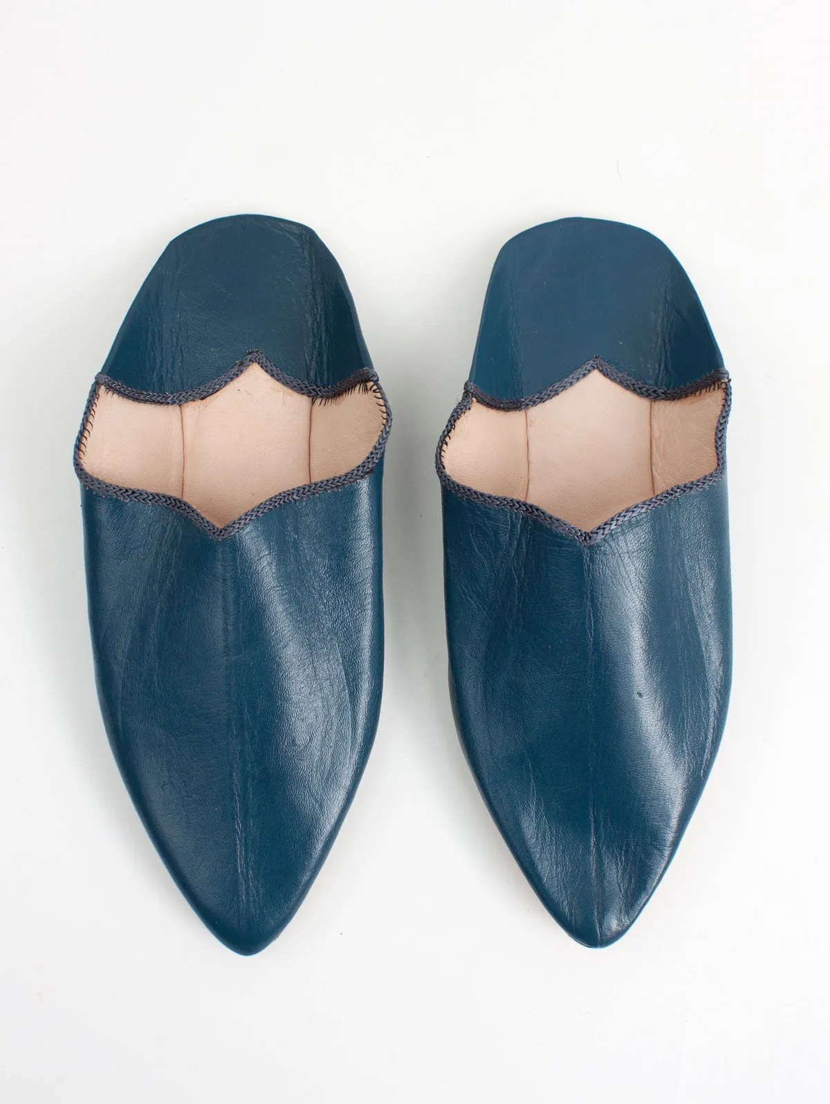 Moroccan Plain Pointed Babouche Slippers, Indigo