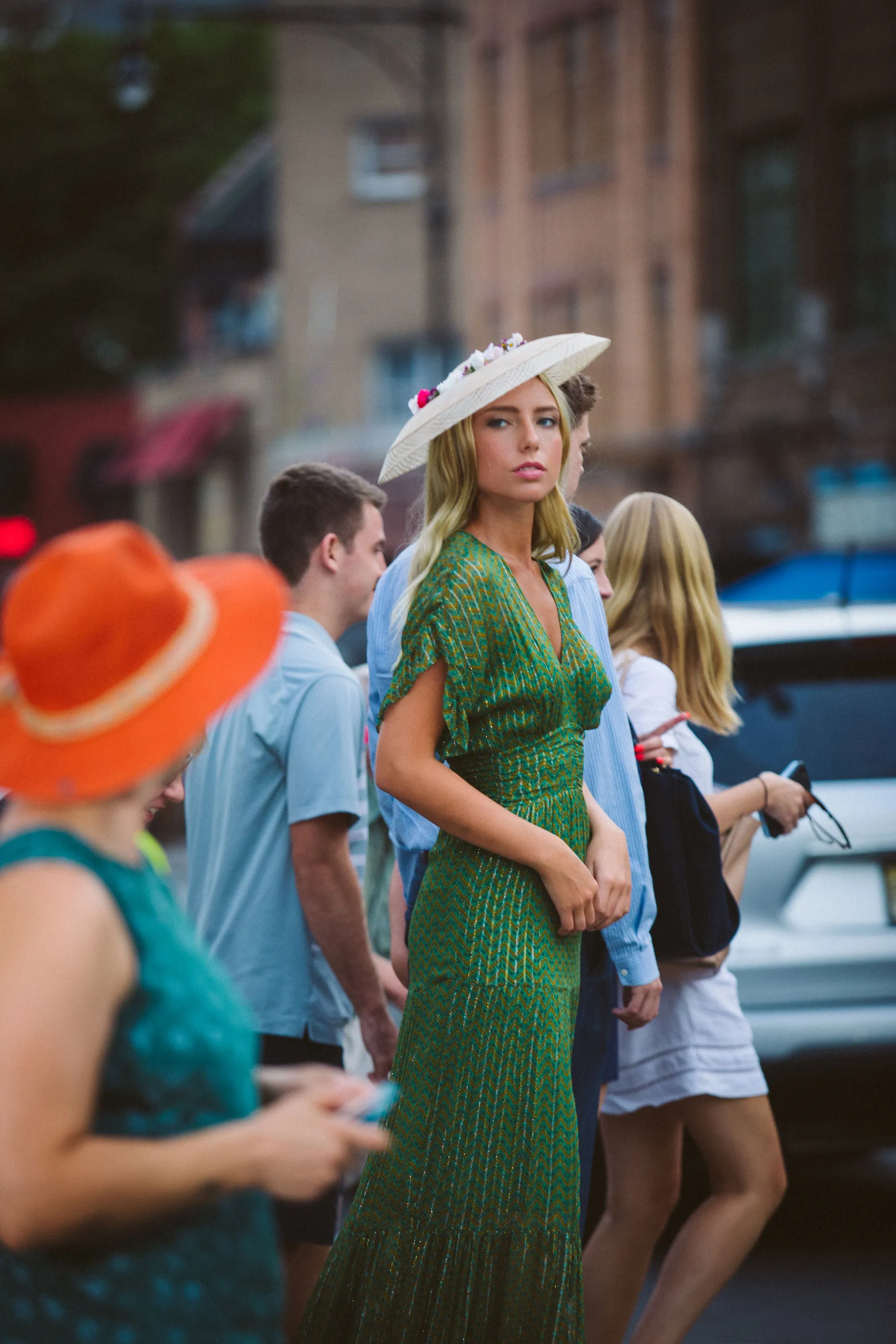 Prometea: Large Natural Mesh Derby Hat with Wildflowers