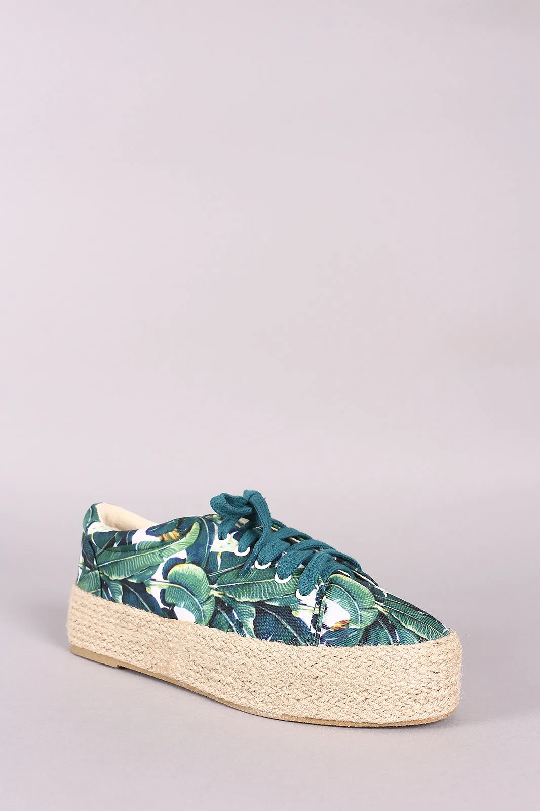 Qupid Printed Lace Up Espadrille Flatform Sneakers