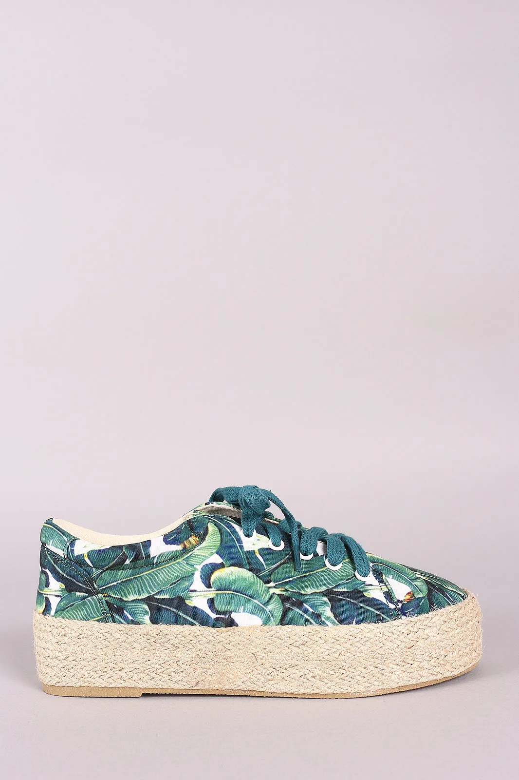 Qupid Printed Lace Up Espadrille Flatform Sneakers