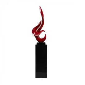 Red Flame Floor Sculpture With Black Stand, 44" Tall