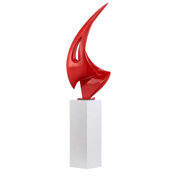 Red Sail Floor Sculpture With White Stand, 70" Tall