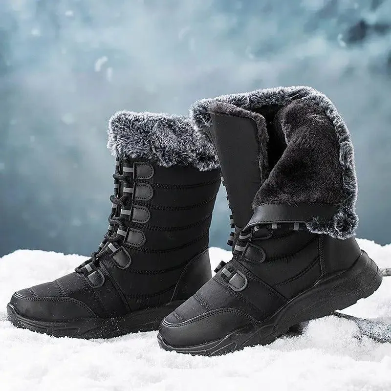 Winter Snow Boots Lace-up Platform Boots Fuzzy Shoes Women