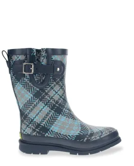 Women's Tweed Plaid Faux Fur Mid Rain Boot - Black