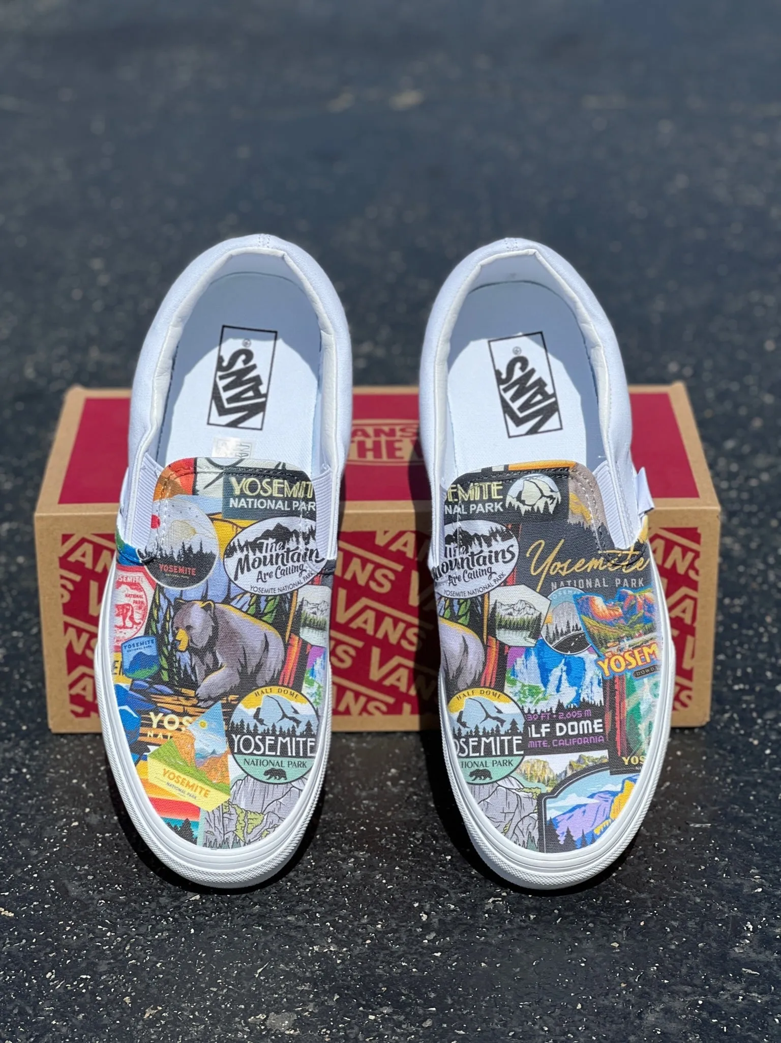 Yosemite National Park - Custom Vans White Slip On Shoes